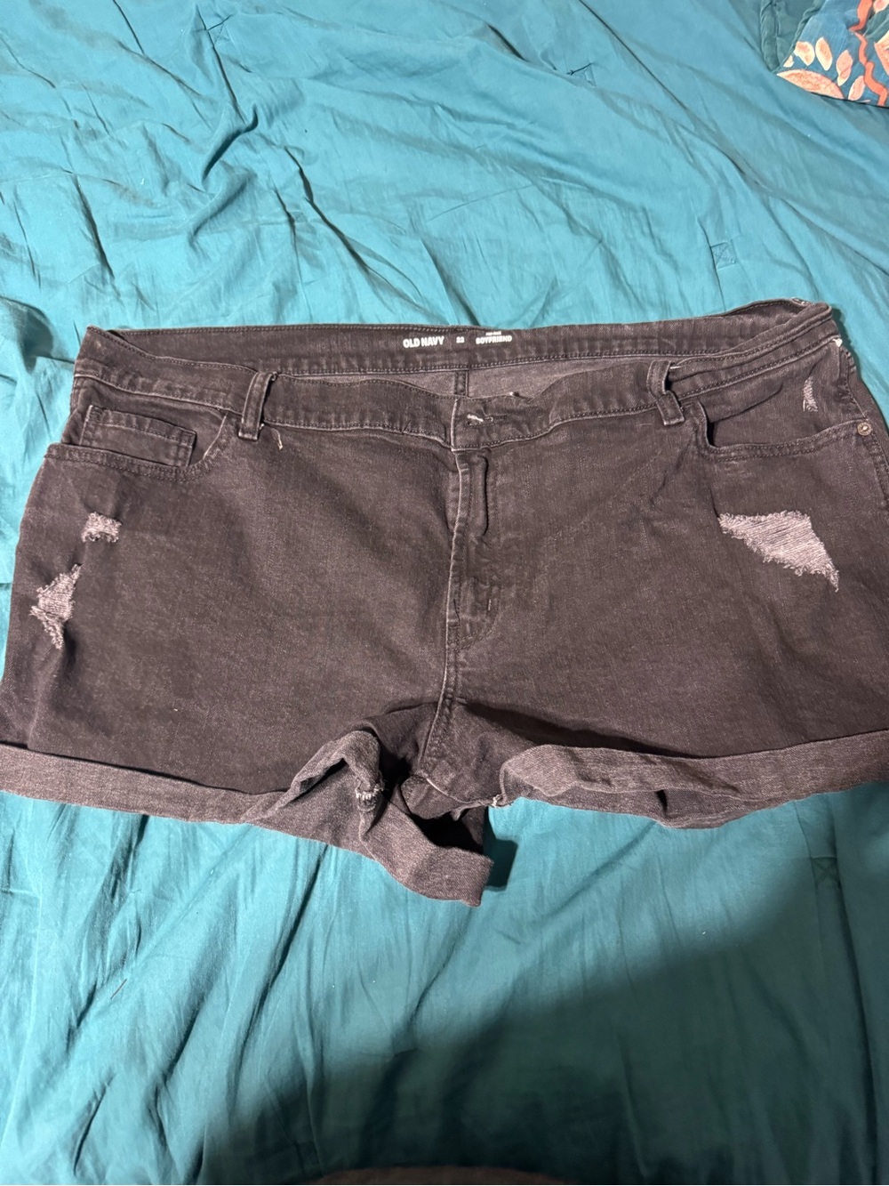 Size 22 Old Navy Black Distressed Roll-Hem Women's Jean Shorts 3 inch seam.